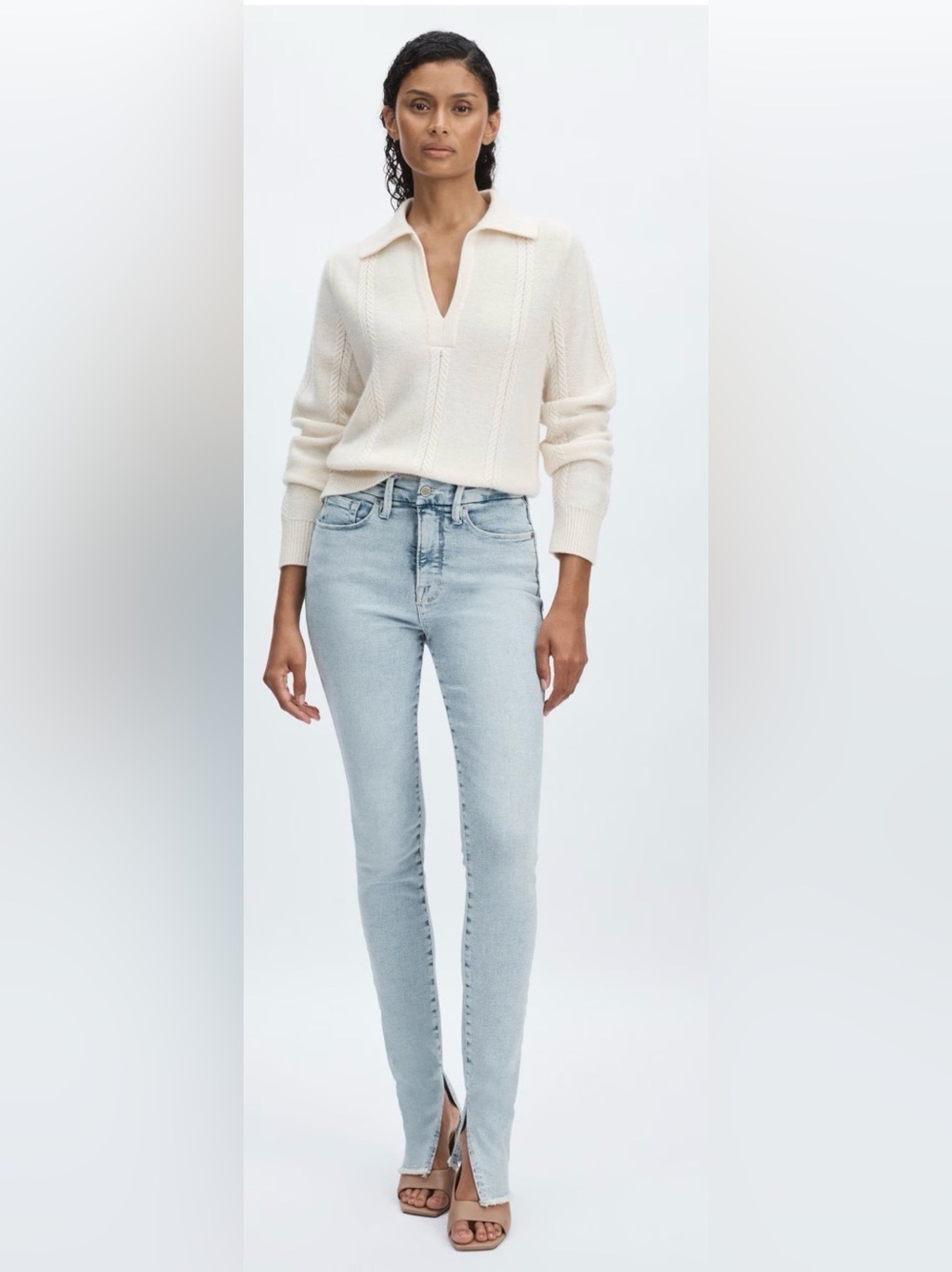 Good American Mid-Rise Split-Rise Light Blue Skinny Jeans - NWT